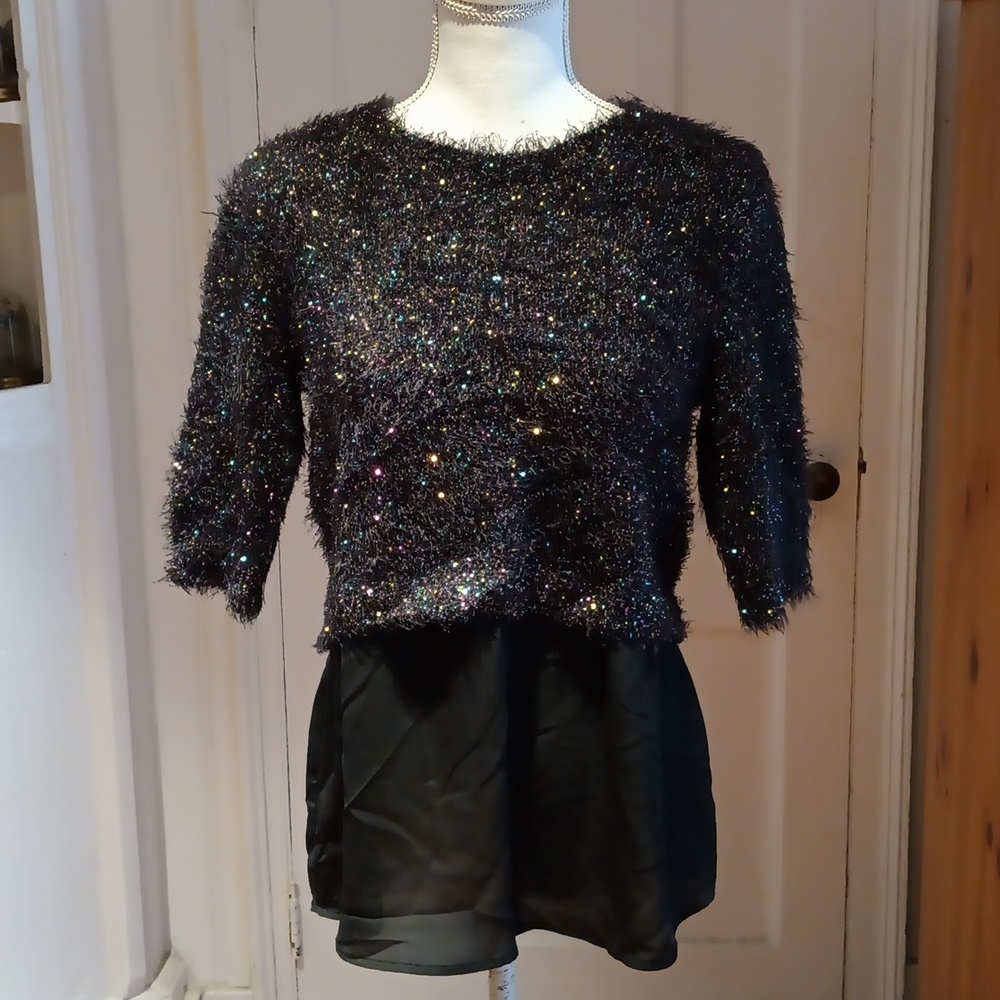 Candie's Metallic Eyelash Sweater With Chiffon Hem